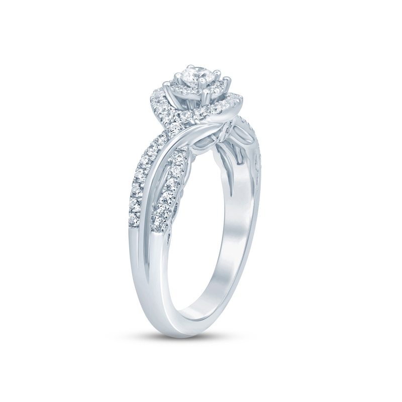 Diamond Halo Engagement Ring 3/8 ct tw Round-cut White Gold Plated