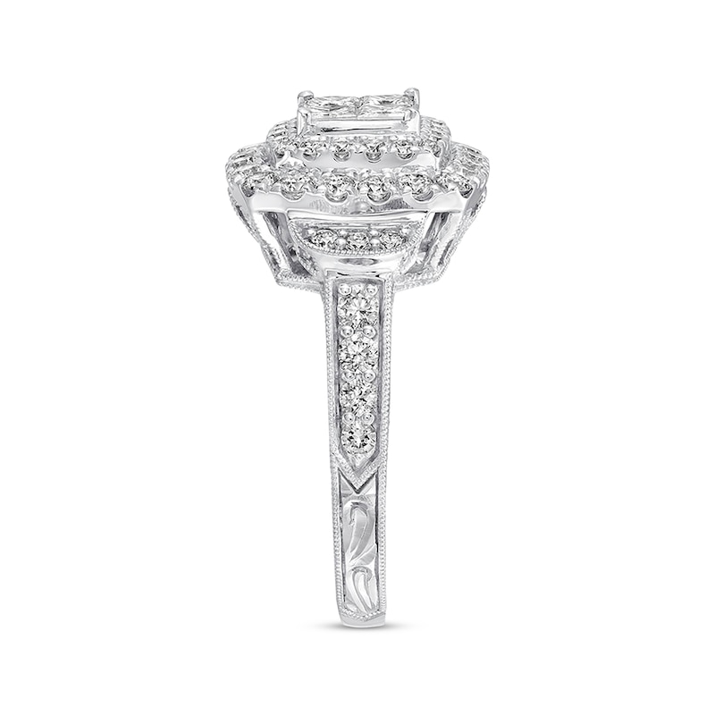 Neil Lane Diamond Engagement Ring 1-5/8 ct tw Princess & Round-cut White Gold Plated