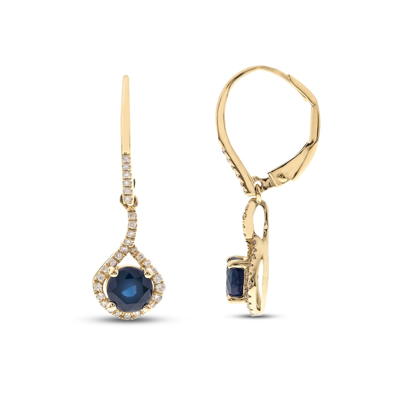 Blue Sapphire & Diamond Dangle Earrings 1/5 ct tw Round-cut Yellow Gold Plated