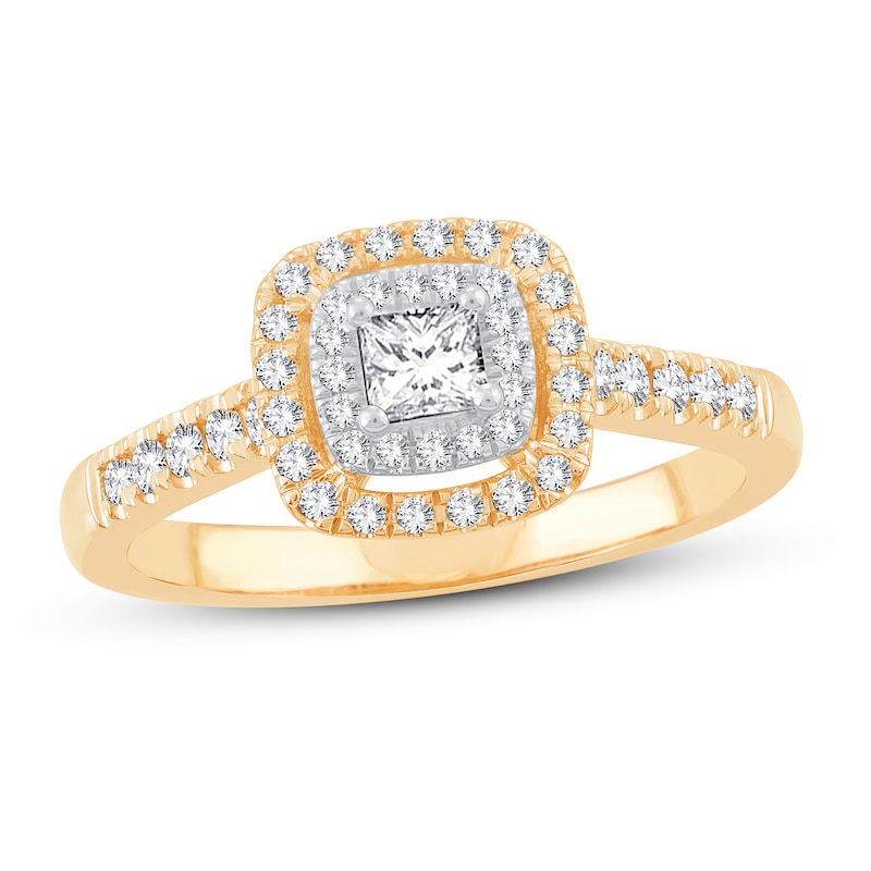 Diamond Engagement Ring 1/2 ct tw Princess & Round Yellow Gold Plated