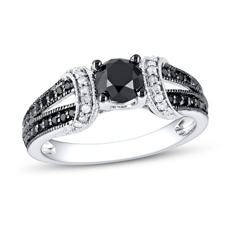 Black/White Diamond Ring 1 ct tw Round-cut White Gold Plated