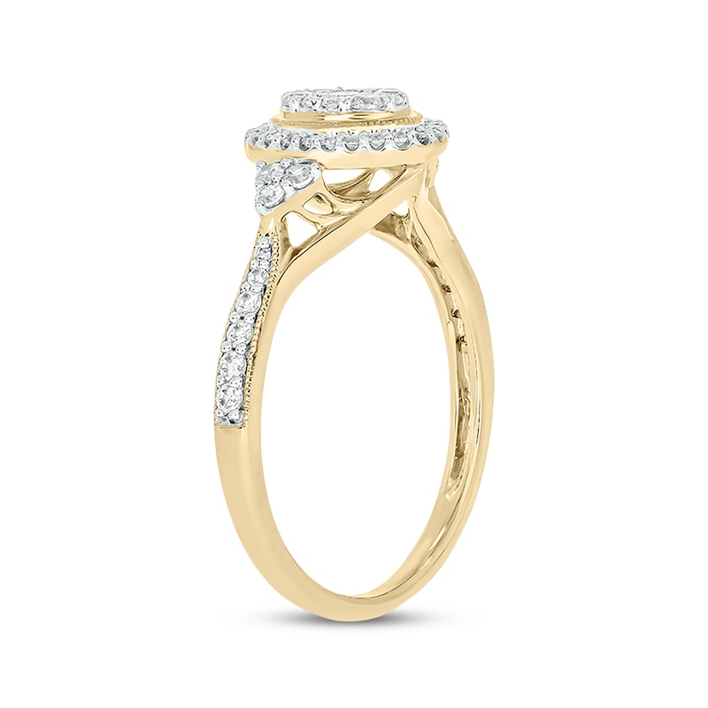 Round-Cut Multi-Diamond Center Oval-Shaped Engagement Ring 1/2 ct tw Yellow Gold Plated