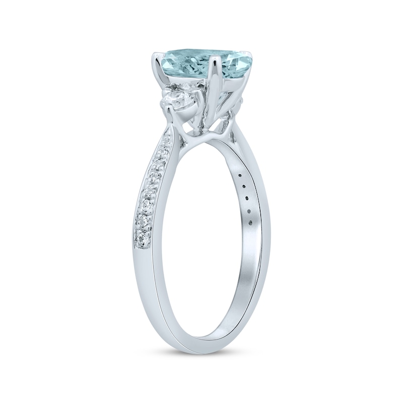 Oval Aquamarine Engagement Ring 1/3 ct tw Diamonds White Gold Plated
