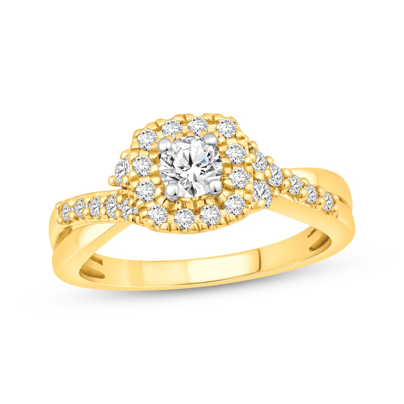 Round-Cut Diamond Halo Engagement Ring 3/4 ct tw Yellow Gold Plated