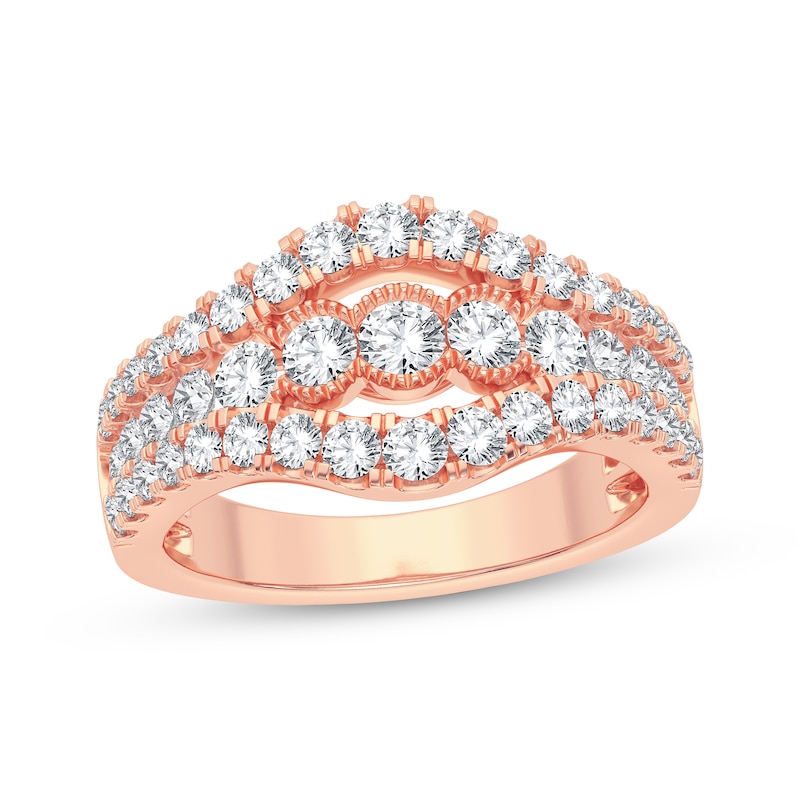 Diamond Fancy Three-Row Anniversary Band 1-1/3 ct tw Round-cut Rose Gold Plated