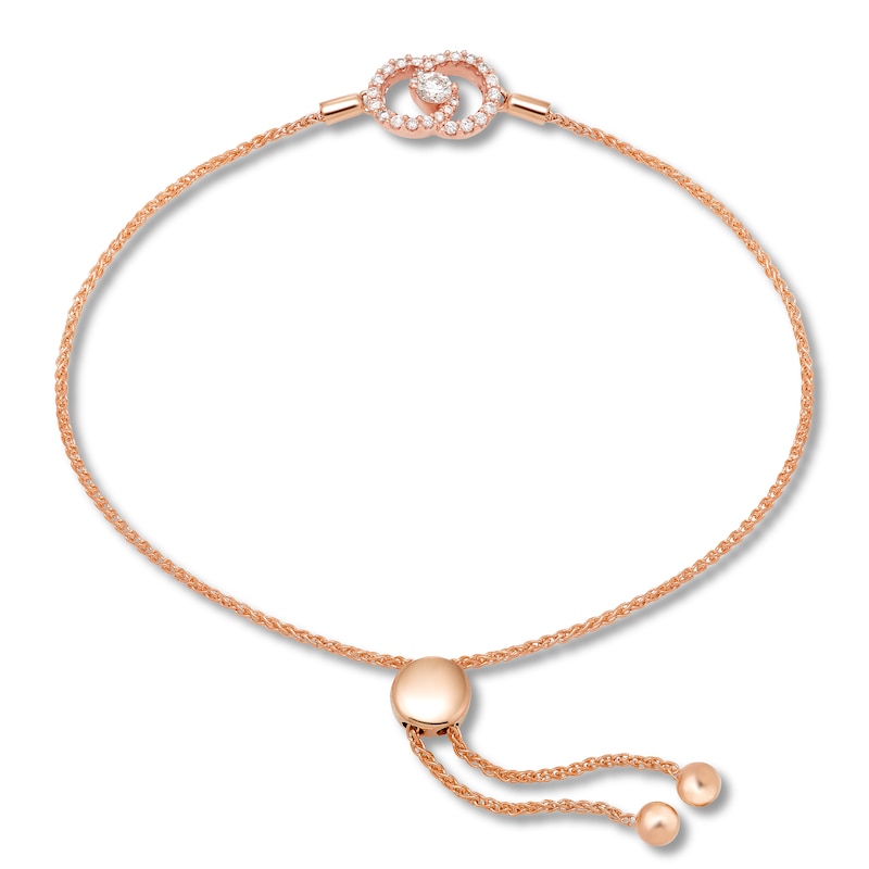 Encircled by Love Diamond Bolo Bracelet 1/3 ct tw Rose Gold Plated 9.5"