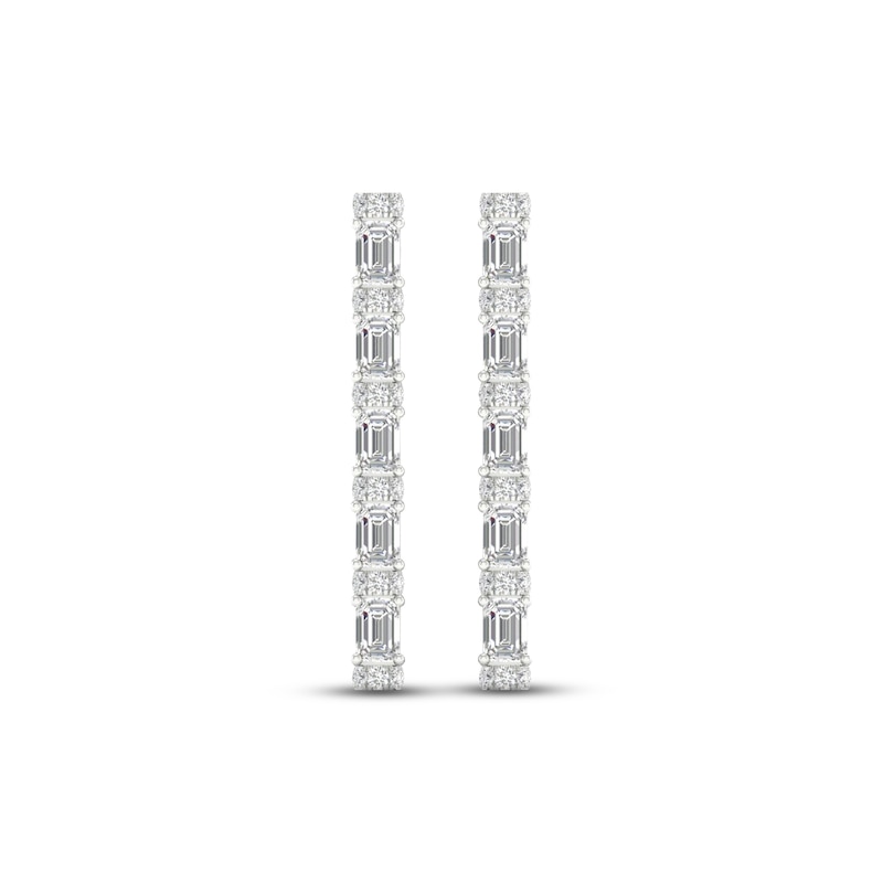 Diamond Drop Earrings 2-3/4 ct tw Emerald & Round-cut White Gold Plated