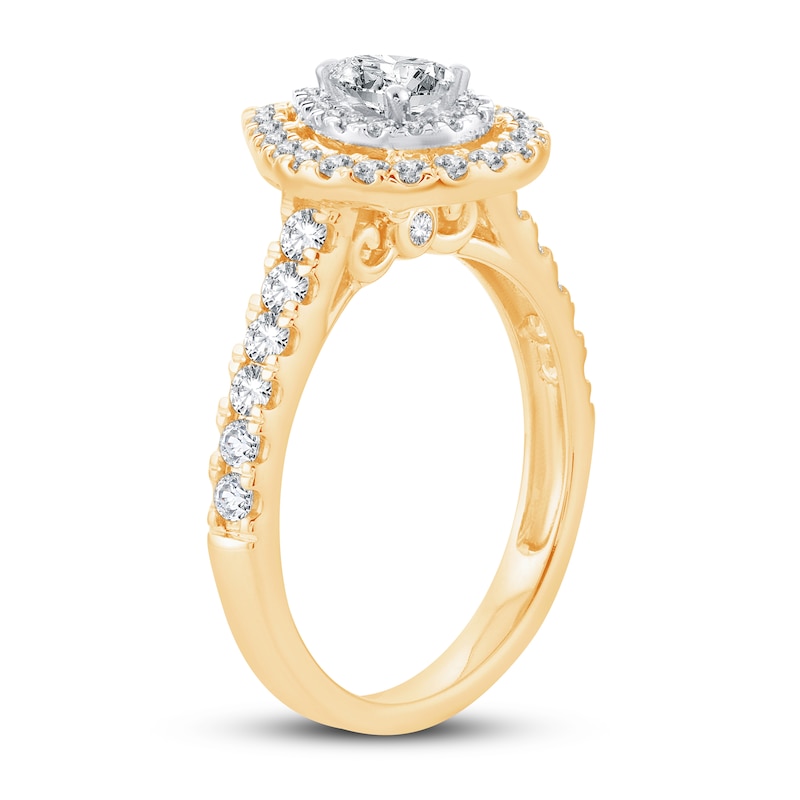 Diamond Engagement Ring 1 ct tw Pear & Round Yellow Gold Plated