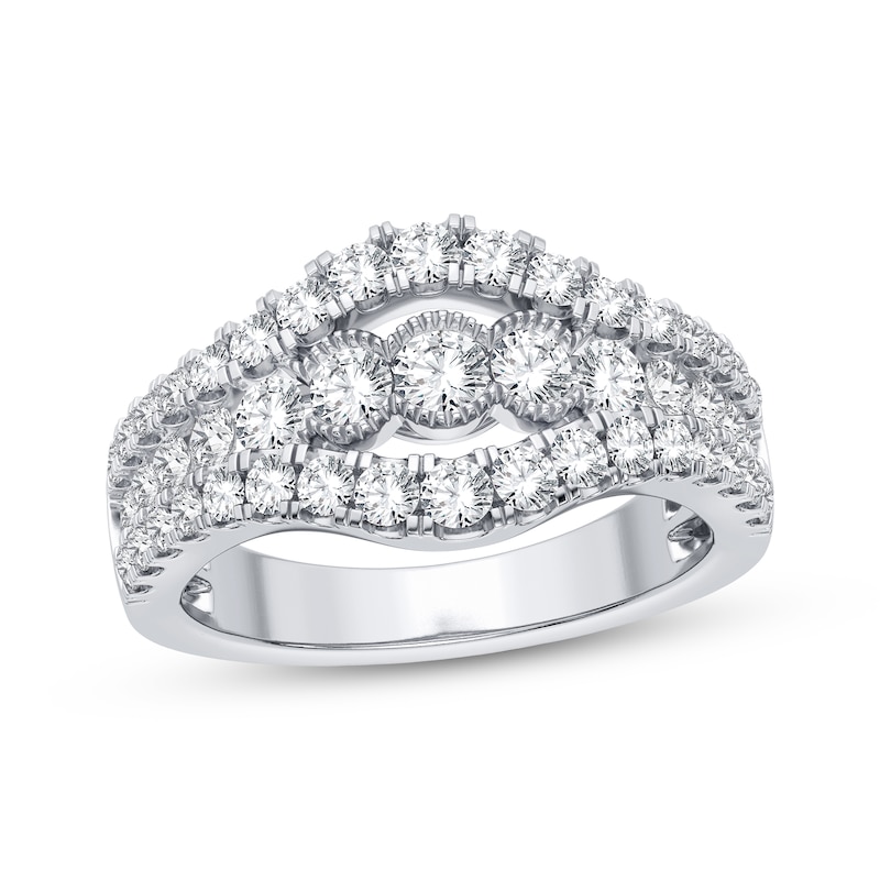 Diamond Fancy Three-Row Anniversary Band 1-1/3 ct tw Round-cut White Gold Plated