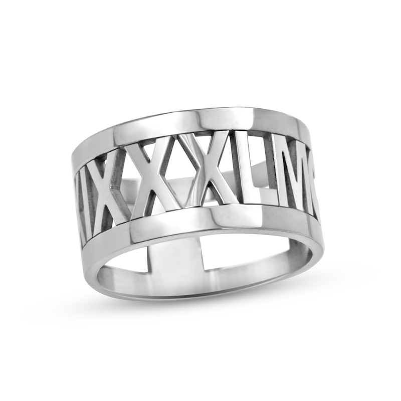 Roman Numeral Ring White Gold Plated