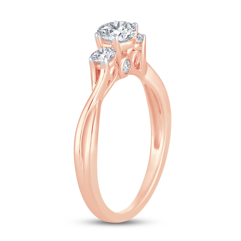 3-Stone Diamond Engagement Ring 3/4 ct tw Round-cut Rose Gold Plated