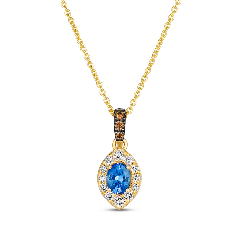 Le Vian Oval-Cut Blue Sapphire Necklace 1/8 ct tw Diamonds Honey Gold Plated 19"