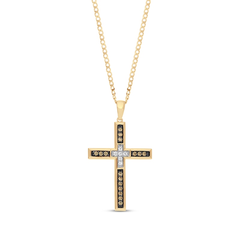 Men's Diamond Cross Necklace 3/8 ct tw Yellow Gold Plated 22"