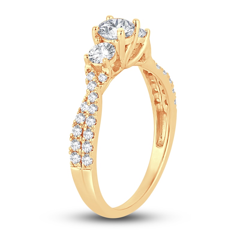 Three-Stone Diamond Engagement Ring 1 ct tw Round-Cut Yellow Gold Plated