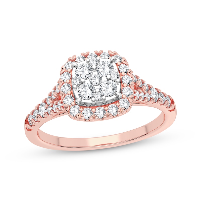 Multi-Diamond Center Split Shank Engagement Ring 3/8 ct tw Round-cut Rose Gold Plated