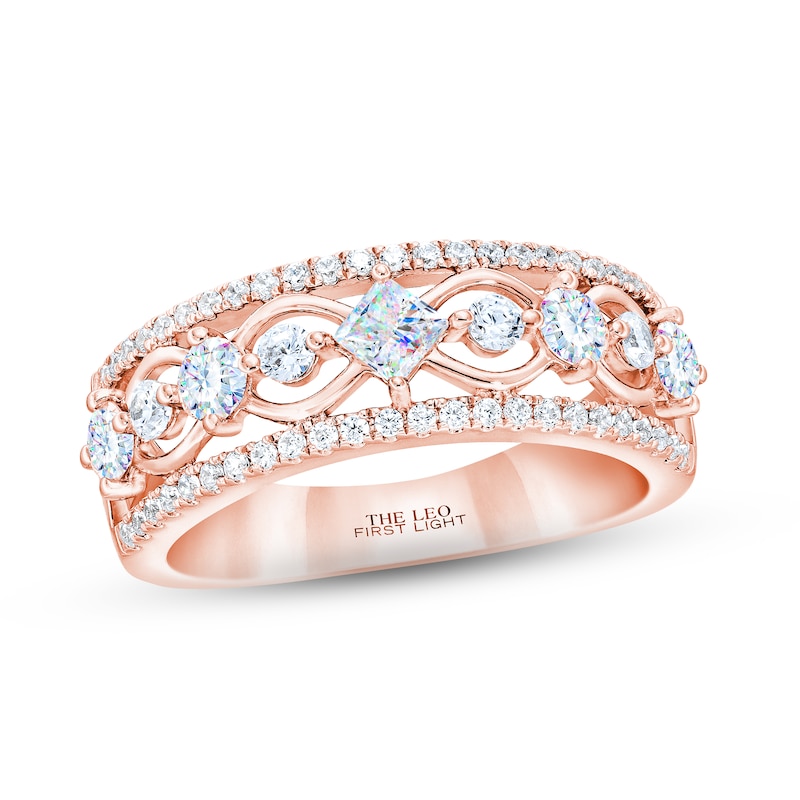 THE LEO First Light Diamond Princess & Round-Cut Anniversary Ring 1 ct tw Rose Gold Plated
