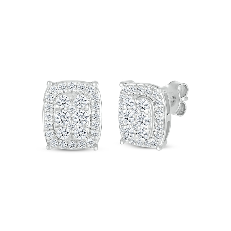 Diamond Cushion-Shaped Stud Earrings 1/2 ct tw White Gold Plated