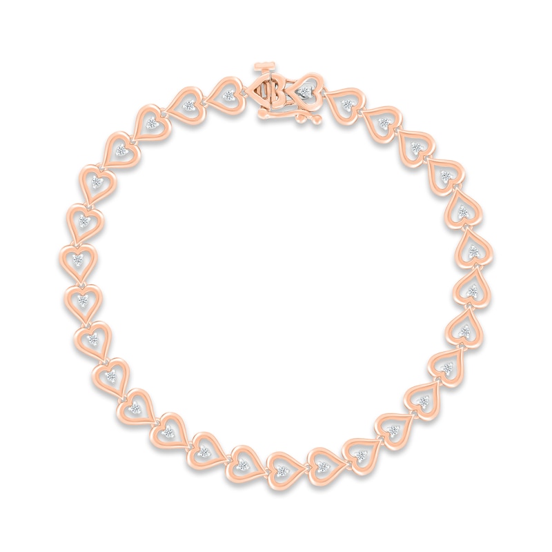 Diamond Heart Line Bracelet 1/4 ct tw Round-cut Rose Gold Plated 7.25"