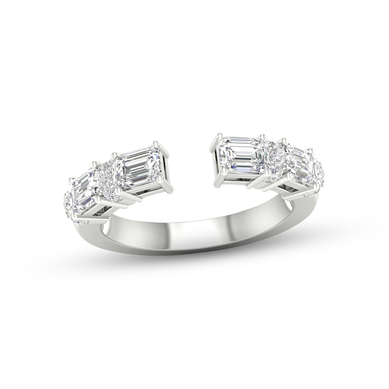 Diamond Deconstructed Ring 1 ct tw Emerald & Round-cut White Gold Plated