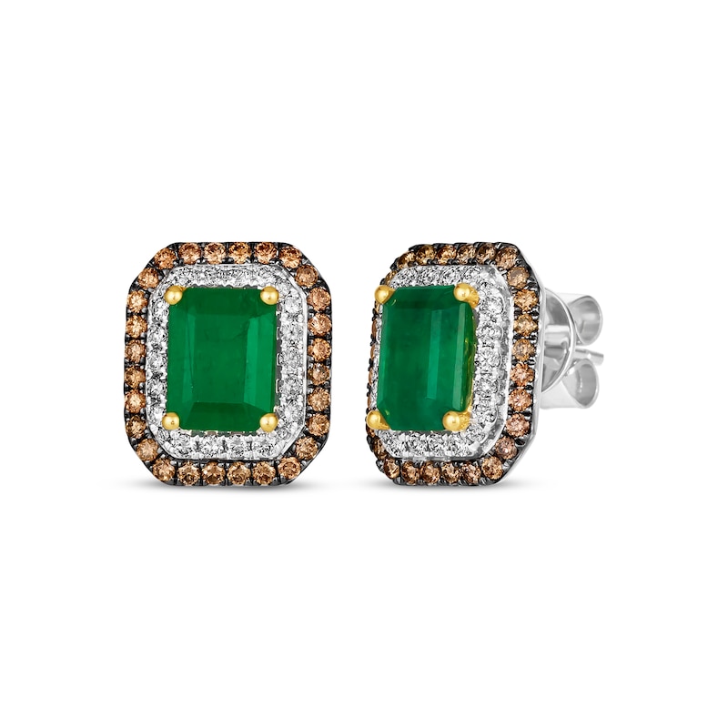 Le Vian Emerald-Cut Emerald Stud Earrings 7/8 ct tw Diamonds Two-Tone Gold Plated