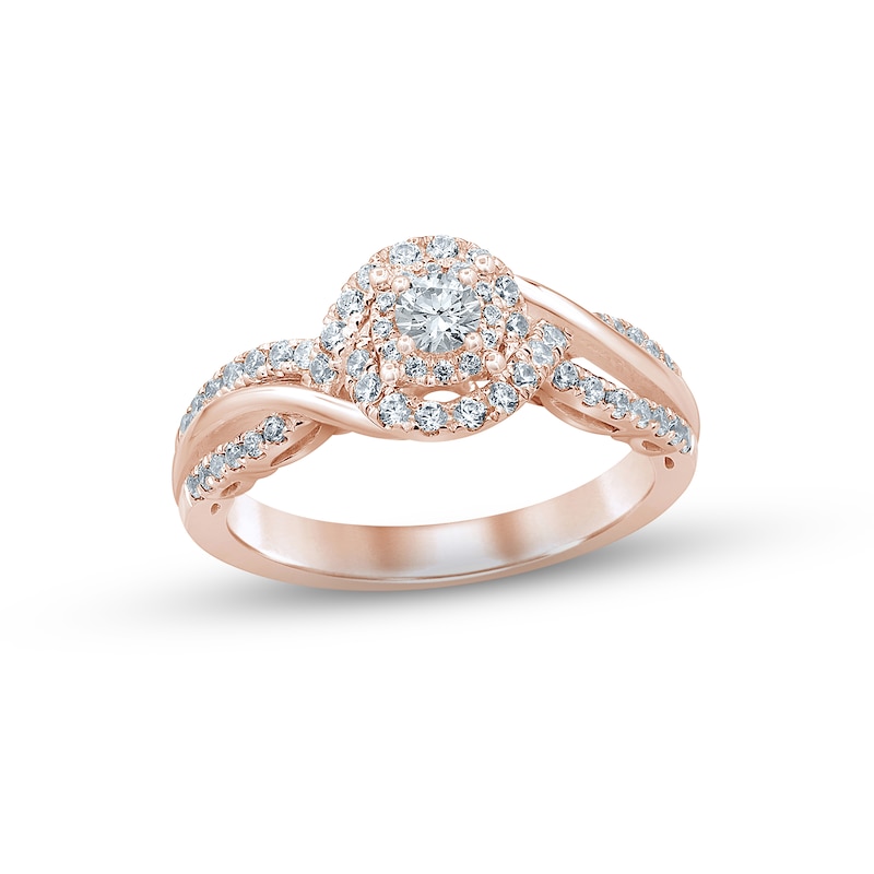 Diamond Halo Engagement Ring 3/8 ct tw Round-cut Rose Gold Plated
