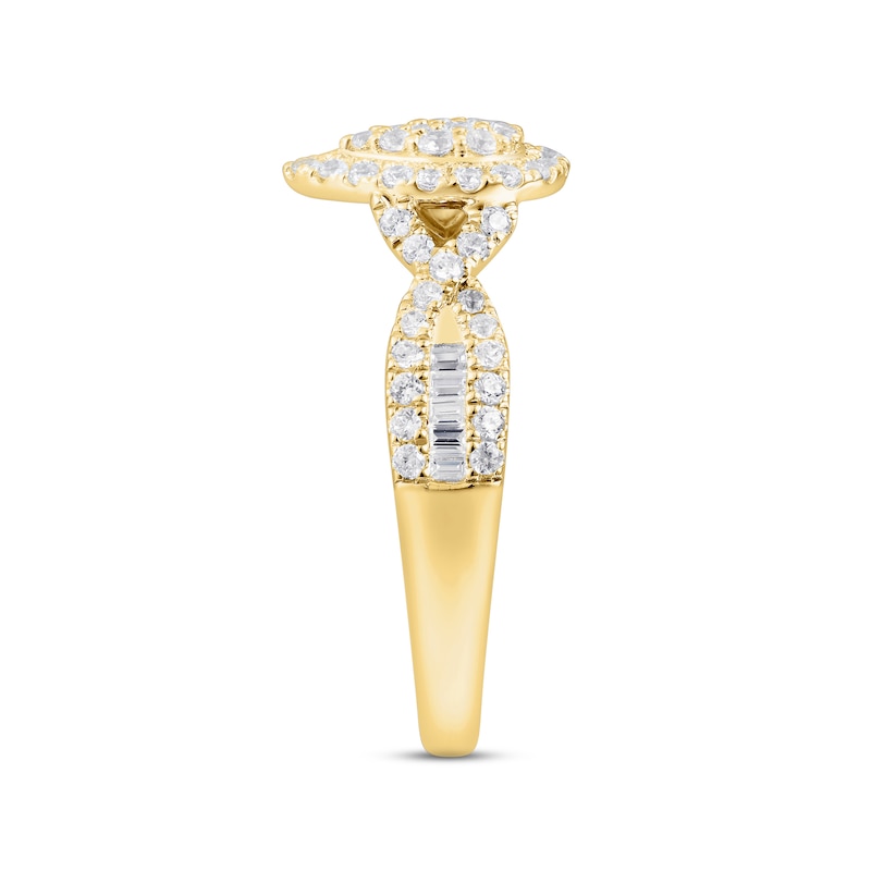 Multi-Diamond Engagement Ring 5/8 ct tw Round & Baguette-cut Yellow Gold Plated