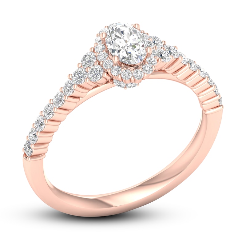 Diamond Engagement Ring 3/4 ct tw Oval & Round Rose Gold Plated