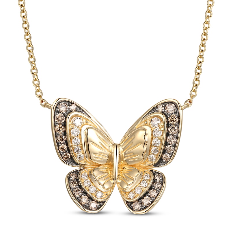 Le Vian Diamond Butterfly Necklace 5/8 ct tw Honey Gold Plated 18"
