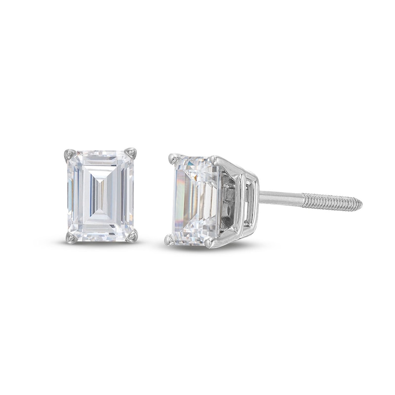Lab-Created Diamonds by Emerald-Cut Solitaire Stud Earrings 1 ct tw White Gold Plated