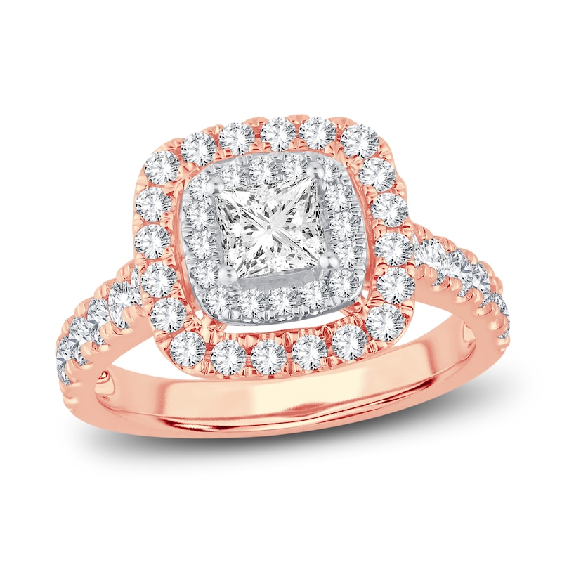Multi-Diamond Engagement Ring 1-1/2 ct tw Princess & Round-Cut Rose Gold Plated