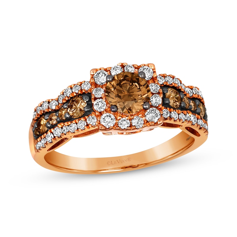 Le Vian Chocolate Waterfall Diamond Ring 1-1/5 ct tw Strawberry Gold Plated