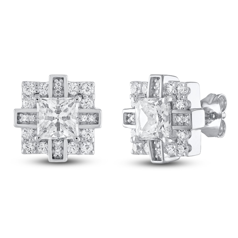 Men's Lab-Created Diamonds by Square-Cut Stud Earrings 2 ct tw White Gold Plated