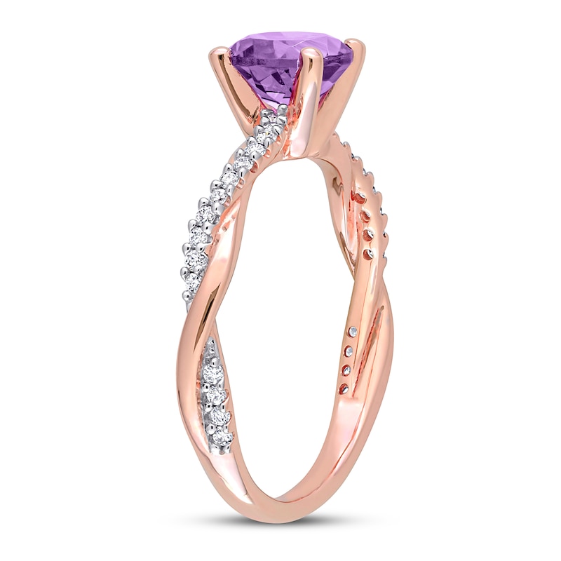 Round Amethyst Engagement Ring 1/6 ct tw Diamonds Rose Gold Plated