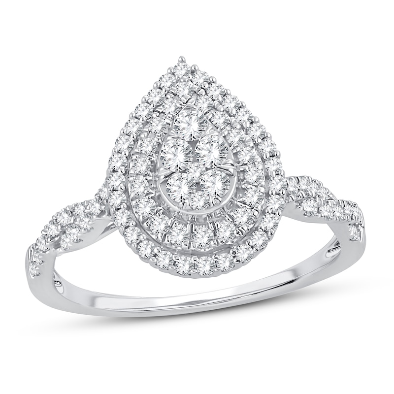 Multi-Diamond Engagement Ring 1/2 ct tw Round-cut White Gold Plated