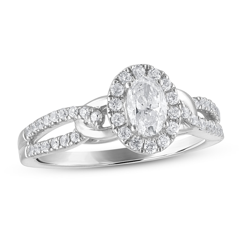 Diamond Engagement Ring 5/8 ct tw Oval & Round-cut in White Gold Plated