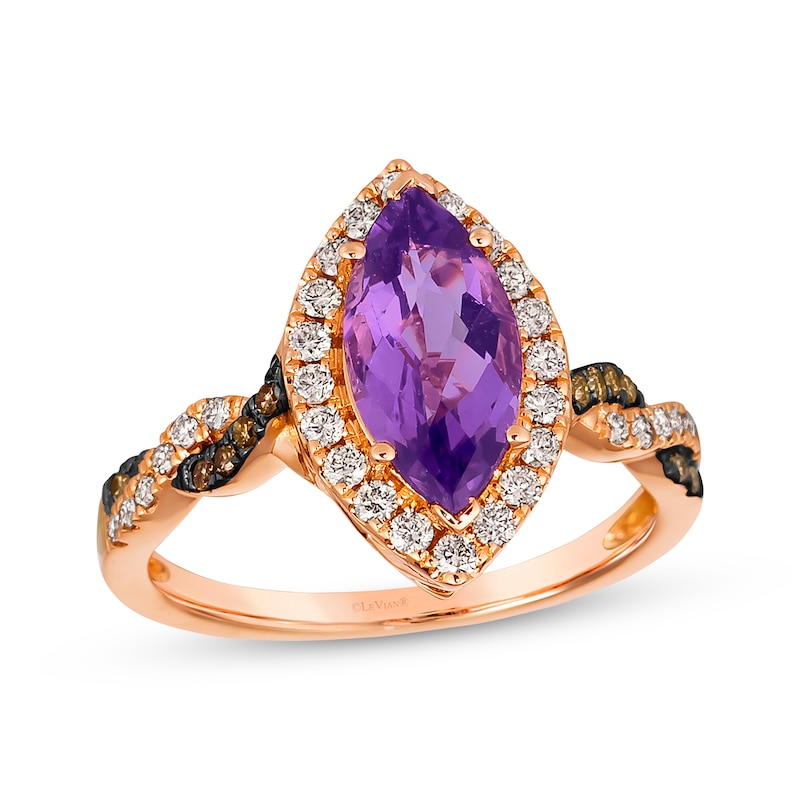 Le Vian Chocolate Twist Amethyst Ring 1/2 ct tw Diamonds Strawberry Gold Plated