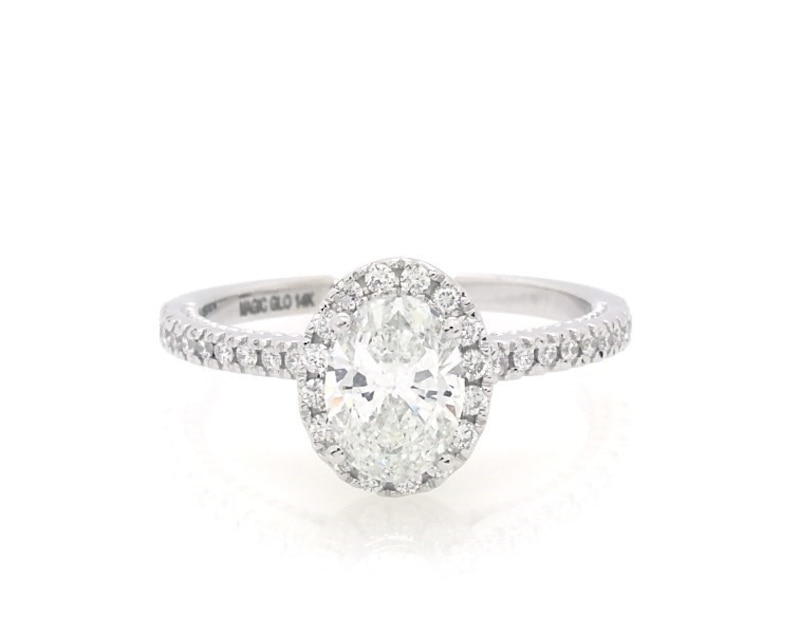 Diamond Engagement Ring 1-1/4 cttw Oval & Round-Cut White Gold Plated