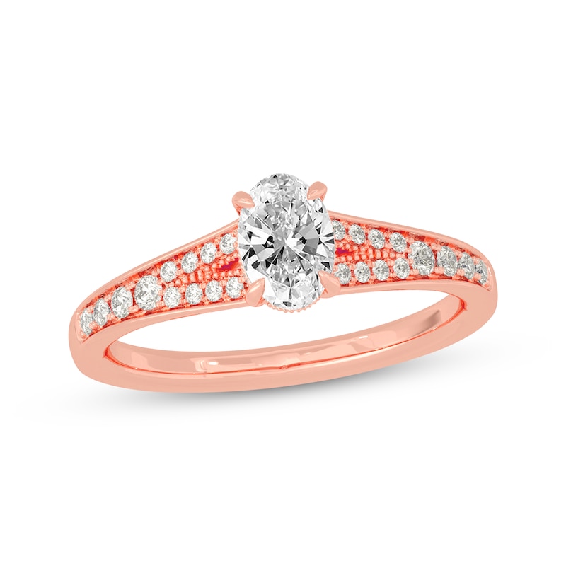 Oval & Round-Cut Split-Shank Engagement Ring 3/4 ct tw Rose Gold Plated