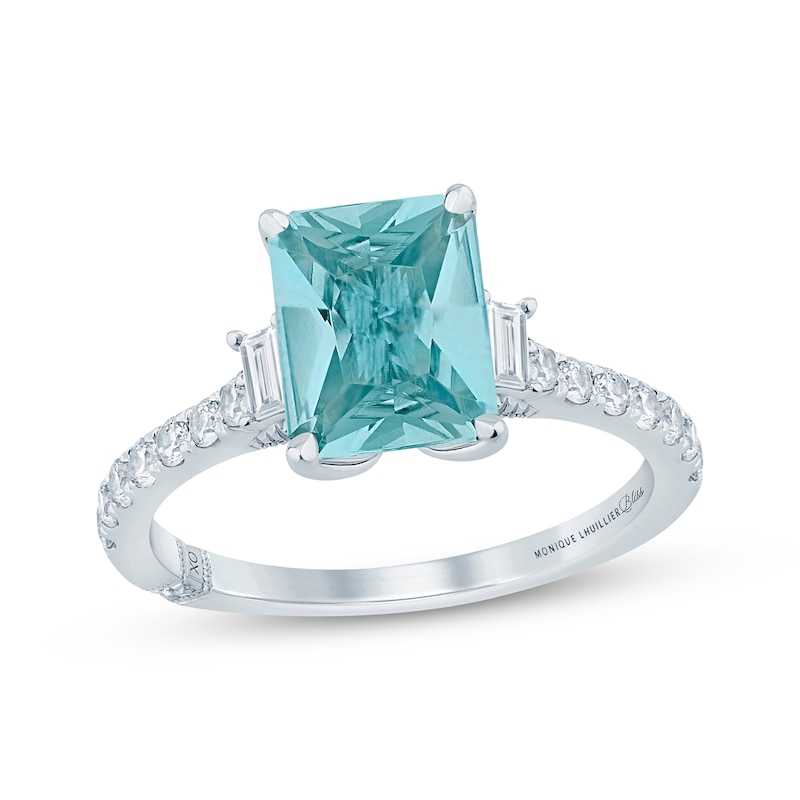 Monique Lhuillier Bliss Emerald-Cut Aquamarine & Diamond Engagement Ring 1/2 ct tw White Gold Plated