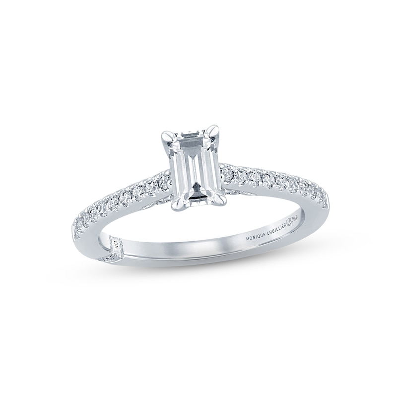 Monique Lhuillier Bliss Diamond Engagement Ring 5/8 ct tw Emerald & Round-cut White Gold Plated