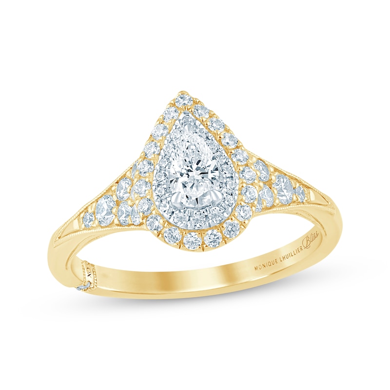Monique Lhuillier Bliss Pear-Shaped Diamond Tapered Engagement Ring 3/4 ct tw Two-Tone Gold Plated