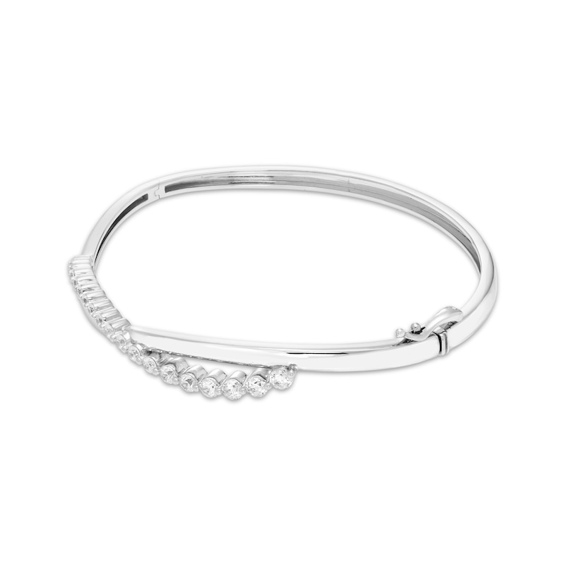 Diamond Crossover Bangle Bracelet 1 ct tw White Gold Plated