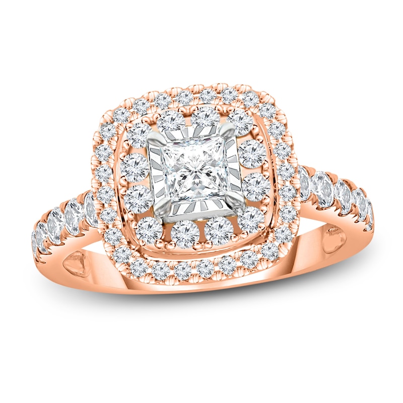 Diamond Engagement Ring 3/4 ct tw Princess & Round Rose Gold Plated