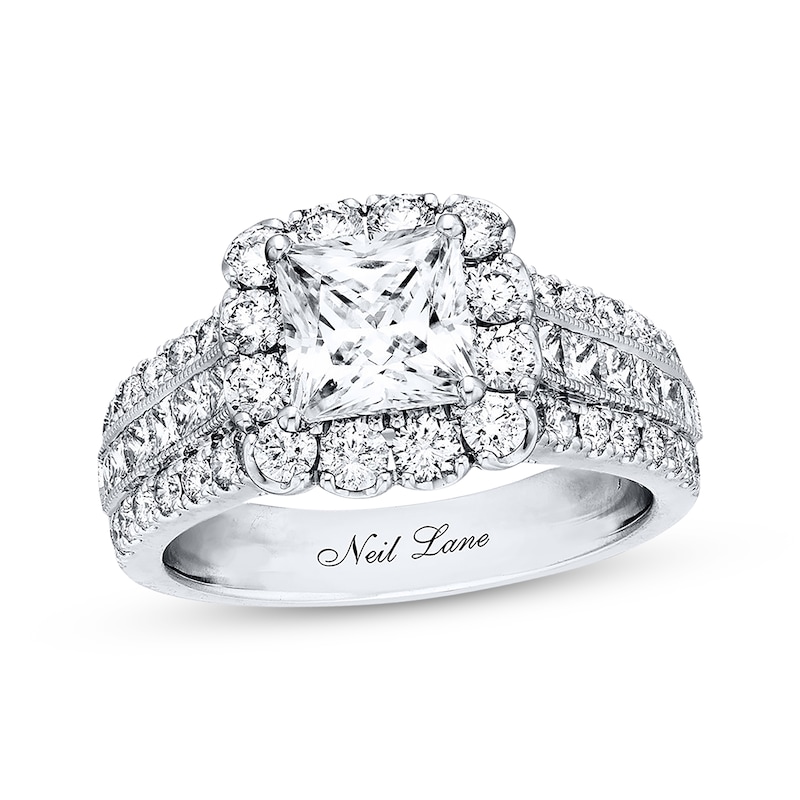 Neil Lane Diamond Engagement Ring 3 ct tw Princess & Round-cut White Gold Plated - Size 4.5