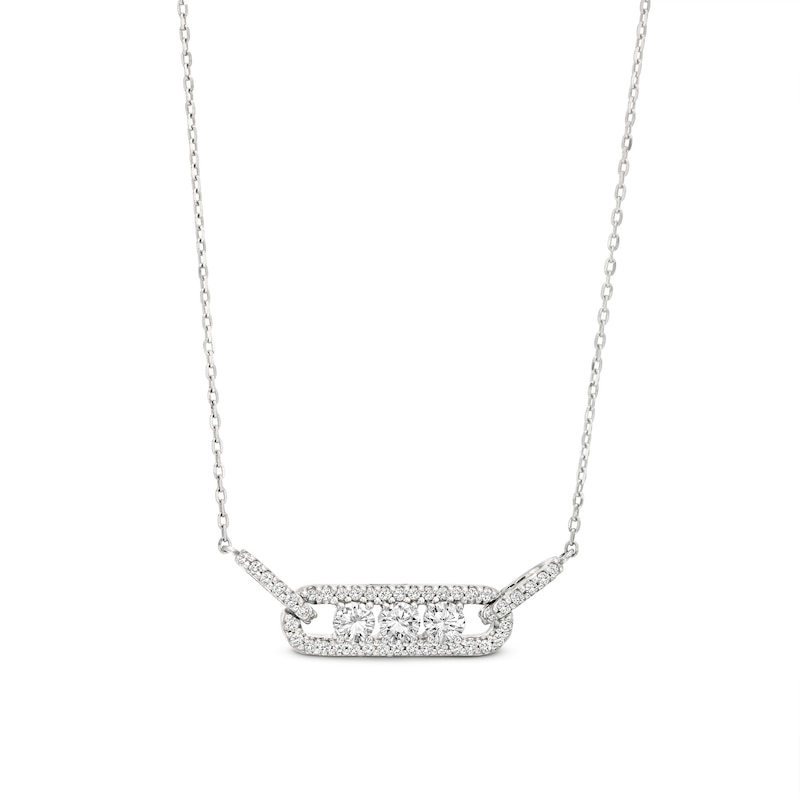 Diamond Three-Stone Necklace 1/2 ct tw Round-cut White Gold Plated 18"