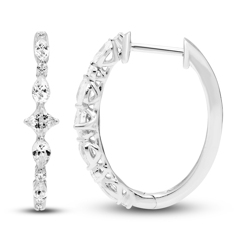 Diamond Hoop Earrings 5/8 ct tw Round, Pear, Marquise & Princess White Gold Plated