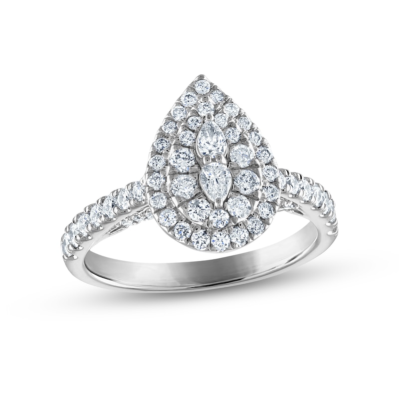Multi-Diamond Engagement Ring 1 ct tw Pear & Round-cut White Gold Plated