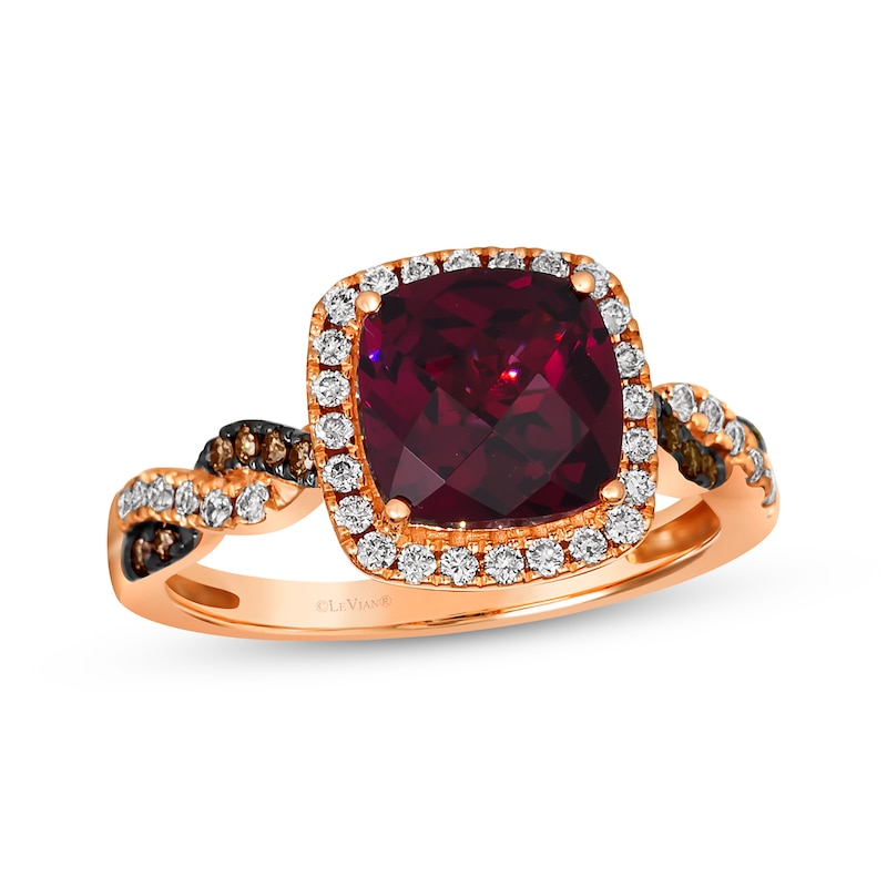 Le Vian Chocolate Twist Cushion-Cut Rhodolite Ring 1/3 ct tw Diamonds Strawberry Gold Plated