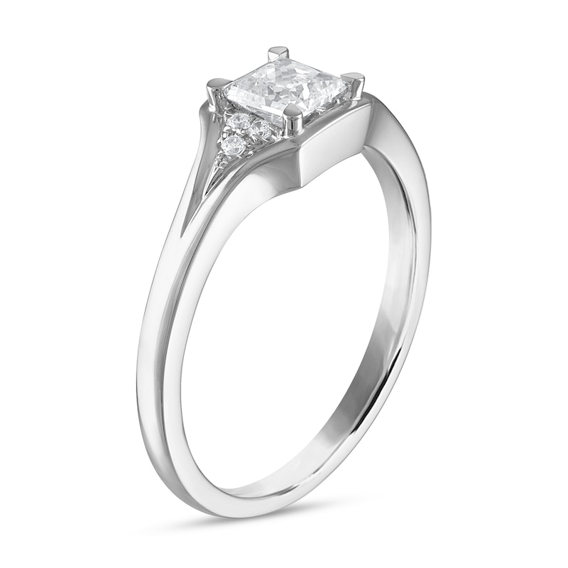 Diamond Engagement Ring 1/2 ct tw Princess & Round White Gold Plated