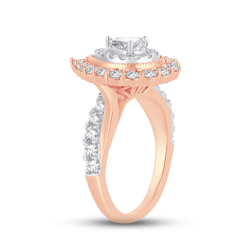 Diamond Engagement Ring 1-1/2 ct tw Pear & Round-cut Rose Gold Plated
